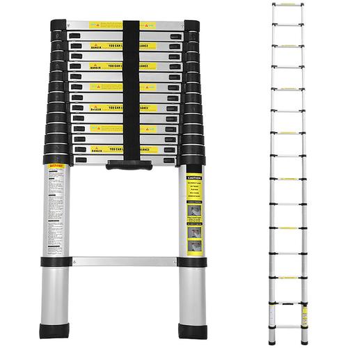 4.4M Teleskopleiter Aluminium Mehrzweckleiter Fingerklemmschutz Auszeihleiter Klappbar