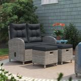 Andover Mills™ Acuff All-Weather 3-Piece Set w/ 1 Two-Seat Reclining Bench and Two Ottomans w/ Cushions Wicker/Rattan in Gray | Outdoor Furniture | Wayfair