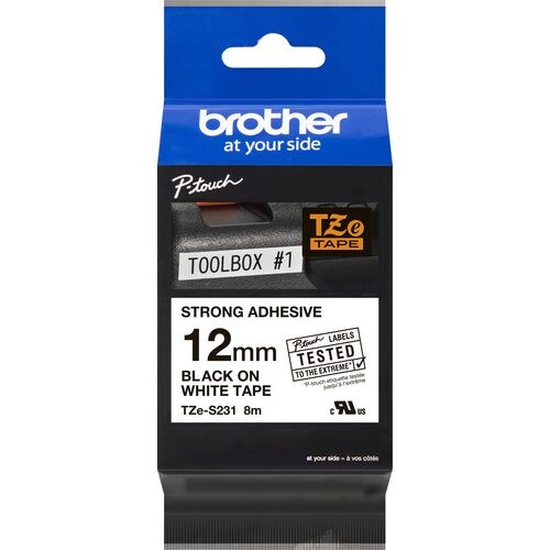 Brother TZe-S231 Authentic Schriftband Extra-stark klebend Schwarzer Druck auf Weiß 12 mm x 8m Image