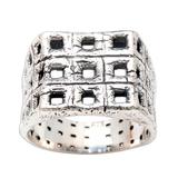 Ancient Windows,'Textured Square Motif Men's Sterling Silver Ring'