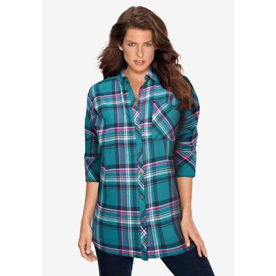 Plus Size Women's Plaid Flannel Tunic by Roaman's in Teal Plaid (Size 28 W) Plaid Shirt