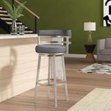 Wade Logan® Deherrera Modern Swivel Stool w/ Footrest in Faux Leather, Metal Base Metal in Gray | 35 H x 18 W x 21 D in | Wayfair