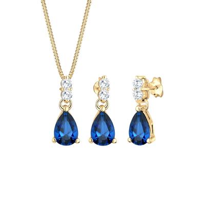 Elli PREMIUM - Kette Ohrhänger Syn. Saphir Zirkonia 925 Silber Schmuck-Set 1 ct Damen