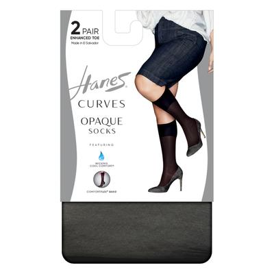 Plus Size Women's Curves Opaque Socks 2-Pack by Hanes in Black (Size 3X/4X)