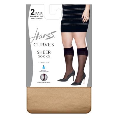 Plus Size Women's Curves Sheer Socks 2-Pack by Hanes in Nude (Size 1X/2X)