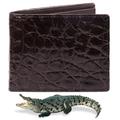 Mens Brown Alligator Bifold Leather Wallet with Flip-Out ID Window Crocodile Passcase Multiple Pocket Holder RFID Blocking Security Handmade Exotic Leather Gift for Him VINAM-16