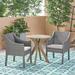 Bay Isle Home™ Outdoor 3 Piece Bistro Set w/ Cushions Wood/Wicker/Rattan in Brown/White | 30 H x 27.5 W x 27.5 D in | Wayfair