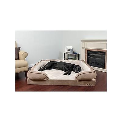 FurHaven Velvet Waves Perfect Comfort Cooling Gel Bolster Cat & Dog Bed w/Removable Cover, Brownstone, Jumbo Plus