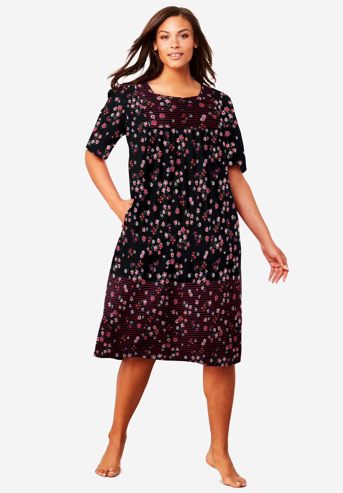 Plus Size Women's Mixed Print Short Lounger by Only Necessities in Black Floral (Size 4X)