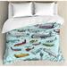 East Urban Home Airplane in Air Aviation Love Airport Helicopters & Jets Cartoon Duvet Cover Set Microfiber in Blue | Queen | Wayfair
