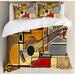 East Urban Home Music Funky Fractal Geometric Square Shaped Background w/ Acoustic Guitar Figure Art Duvet Cover Set Microfiber | Wayfair