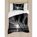 East Urban Home Tropical Coconut Palm Trees on Beach Bend By the Wind Horizon Over the Sea Picture Duvet Cover Set Microfiber in Black/Gray | Wayfair
