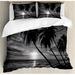 East Urban Home Tropical Coconut Palm Trees on Beach Bend By the Wind Horizon Over the Sea Picture Duvet Cover Set Microfiber in Black/Gray | Wayfair