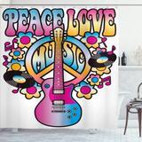East Urban Home Groovy Peace Love Music Text Single Shower Curtain Hooks Polyester | 69 H x 105 W in | Wayfair 0BAD65D7134247C9A4B5B77DC5F65FB2