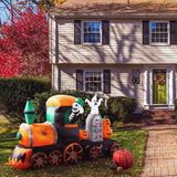 The Holiday Aisle® Inflatable Skeleton on Train Decoration Polyester in Black/Orange | 40.6 H x 84.6 W x 32.3 D in | Wayfair THLA2702 39716764