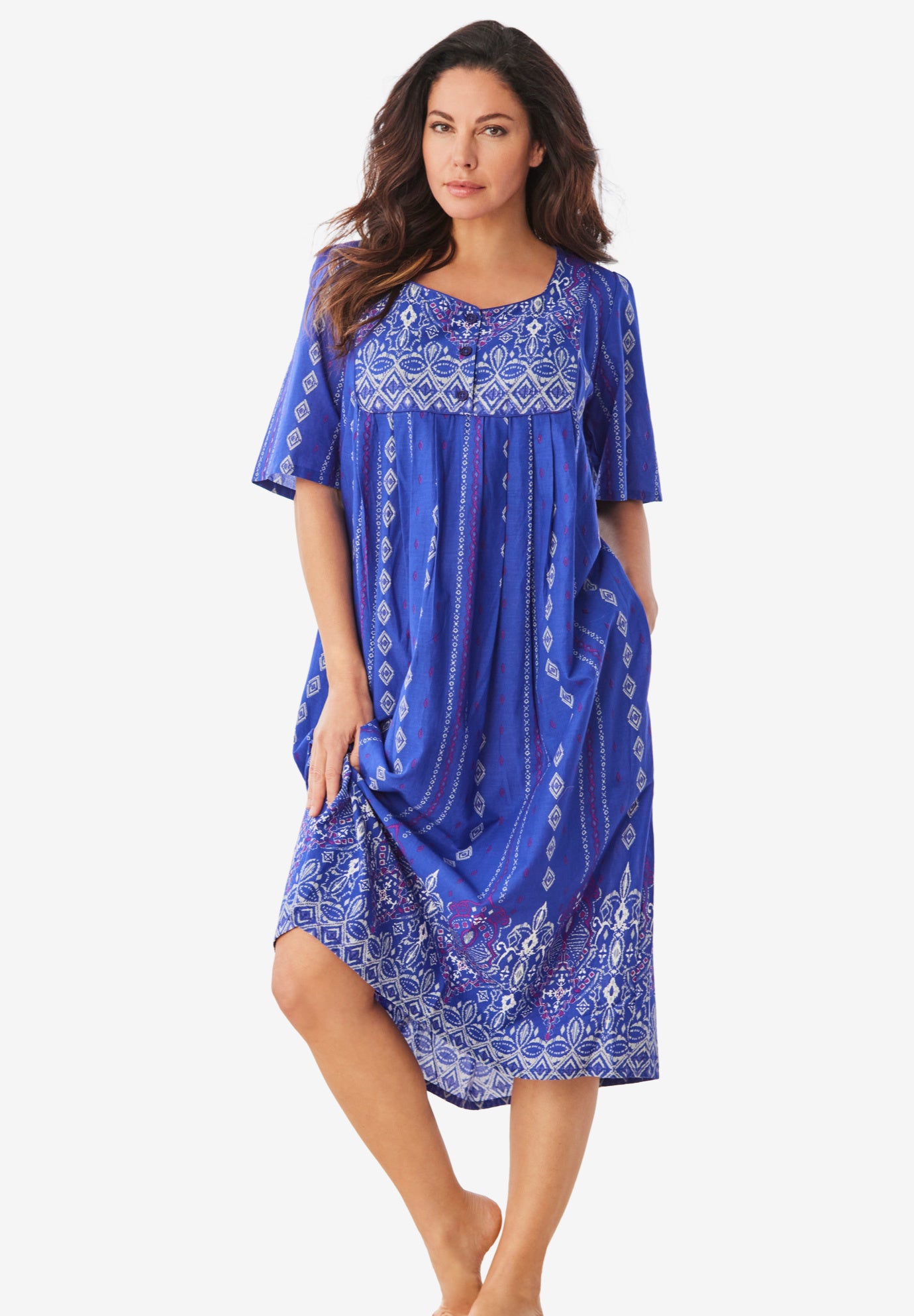 Plus Size Women's Mixed Print Short Lounger by Only Necessities in Blue Sapphire Gem (Size M)