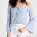American Eagle Outfitters Tops | American Eagle Bell Sleeve Off The Shoulder Top | Color: Blue/White | Size: Xs
