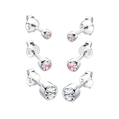Elli Basic Kristalle 3er Set 925 Silber vergoldet Damen