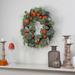 Northlight Seasonal Maple & Fern Leaves w/ Pumpkins Artificial Wreath Orange 24-Inch, Polyester in Green/Red | 24 H x 24 W x 24 D in | Wayfair