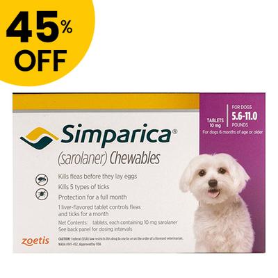 Simparica Flea & Tick Chewables For Dogs 5.6-11 Lbs (Purple) 6 Pack