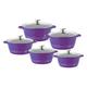 Durane Die-Cast Aluminium Stockpot Set 5pc 3-Layer Non-Stick Coating Stew pots Casserole Set Tempered Glass Lid with Steam Vent Induction Casserole pan (Purple)