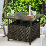 Latitude Run® Davayah Rattan Side Table Wicker/Rattan in Brown | 18 H x 22 W x 22 D in | Outdoor Furniture | Wayfair