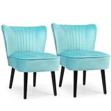 Costway Set of 2 Upholstered Modern Leisure Club Chairs with Solid Wood Legs-Turquoise