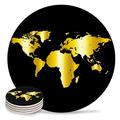 Ceramic Drink Coasters Set of 8, Yellow Black World Map Absorbent Stone Ceramic Coaster with Cork Back for Kinds of Mugs and Cups, Round Table Coaster