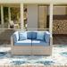 Rosecliff Heights Aghacully Patio Loveseat w/ Cushions Wicker/Rattan in Blue/Gray | 25 H x 64 W x 32 D in | Wayfair