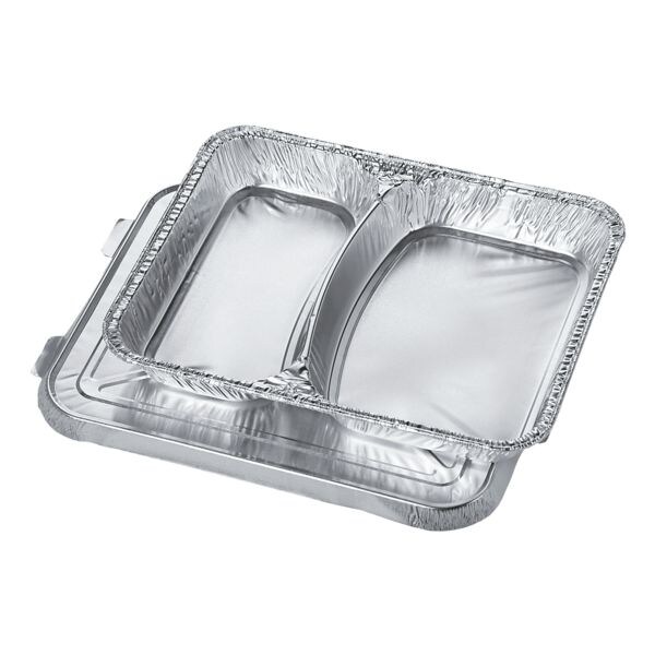 Papstar Einweg-Menüschalen mit Deckel 2-geteilt / 830 ml, 50 Stück silber, 22.5x3x17.7 cm Image