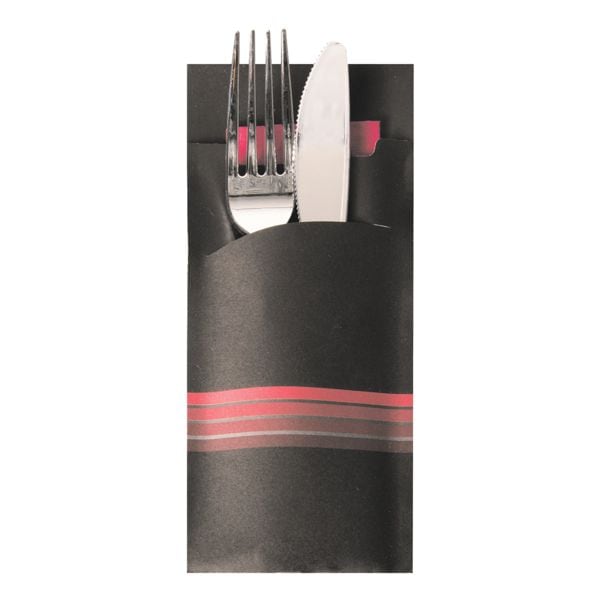 Papstar Bestecktaschen 8,5 x 20 cm »Stripes« mit Serviette, 520 Stück schwarz, 8.5 cm Image