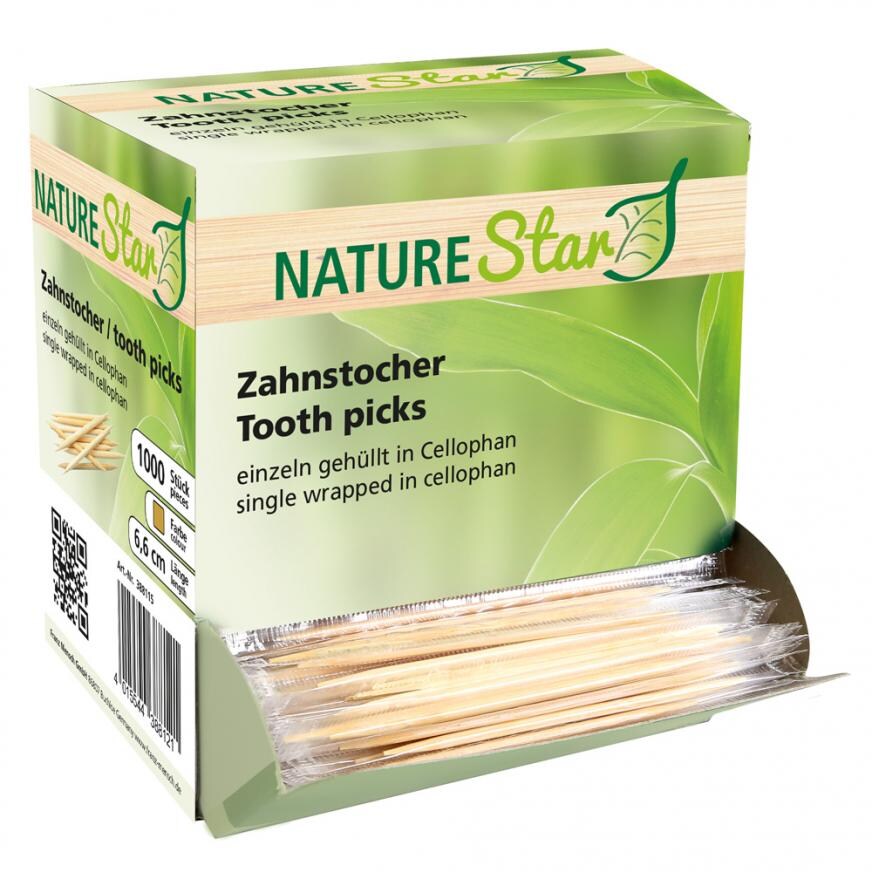 20x1000 Zahnstocher 6,5 cm Bambus in Cellophan gehüllt umweltfreundlich Image