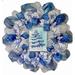 The Holiday Aisle® Holiday Wreath Love Peace Joy Burlap/Deco Mesh, Wood in Blue/White | 24 H x 24 W x 6 D in | Wayfair