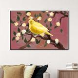 Art Remedy Animals Yellow Bird Bloom - Graphic Art Print on Canvas in White/Brown | 36 H x 54 W x 1.5 D in | Wayfair 27950_54x36_CANV_BFL