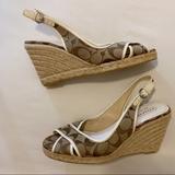 Coach Shoes | Coach Kara Signature Wedge Espadrille Sandals | Color: Tan/White | Size: 8