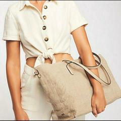 Free People Bags | Free People Reversible Linen Tote Shoulder Bag Nwt | Color: Tan | Size: 11" X 19" X 4"