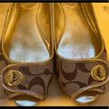 Coach Shoes | Coach Signature Open Toe Ballerina Flat | Color: Gold/Tan | Size: 8.5
