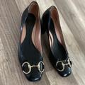 Gucci Shoes | Gucci Leather Flats Black Gold Buckle Heels Pumps | Color: Black | Size: 5b