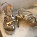 Nine West Shoes | Nine West Gold Heeled Sandals. Size 7 | Color: Gold | Size: 7