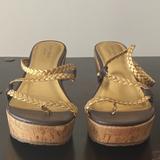 Kate Spade Shoes | Kate Spade - Cork Wedges, Gold Leather, Size 8.5 | Color: Gold/Tan | Size: 8.5