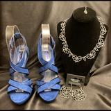 Zara Shoes | Brand New Women’s Teafallac Zara Blue Leather Platform Heels, Size 7 | Color: Black/Blue | Size: 7