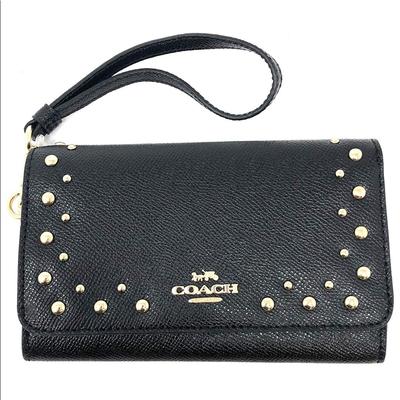 Coach Bags | Coach Women’s Flapphone Crossgrain Leather Wallet | Color: Black/Gold | Size: Os