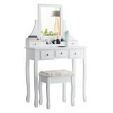 Costway 5 Drawers Removable Box Makeup Dressing Vanity Set-White