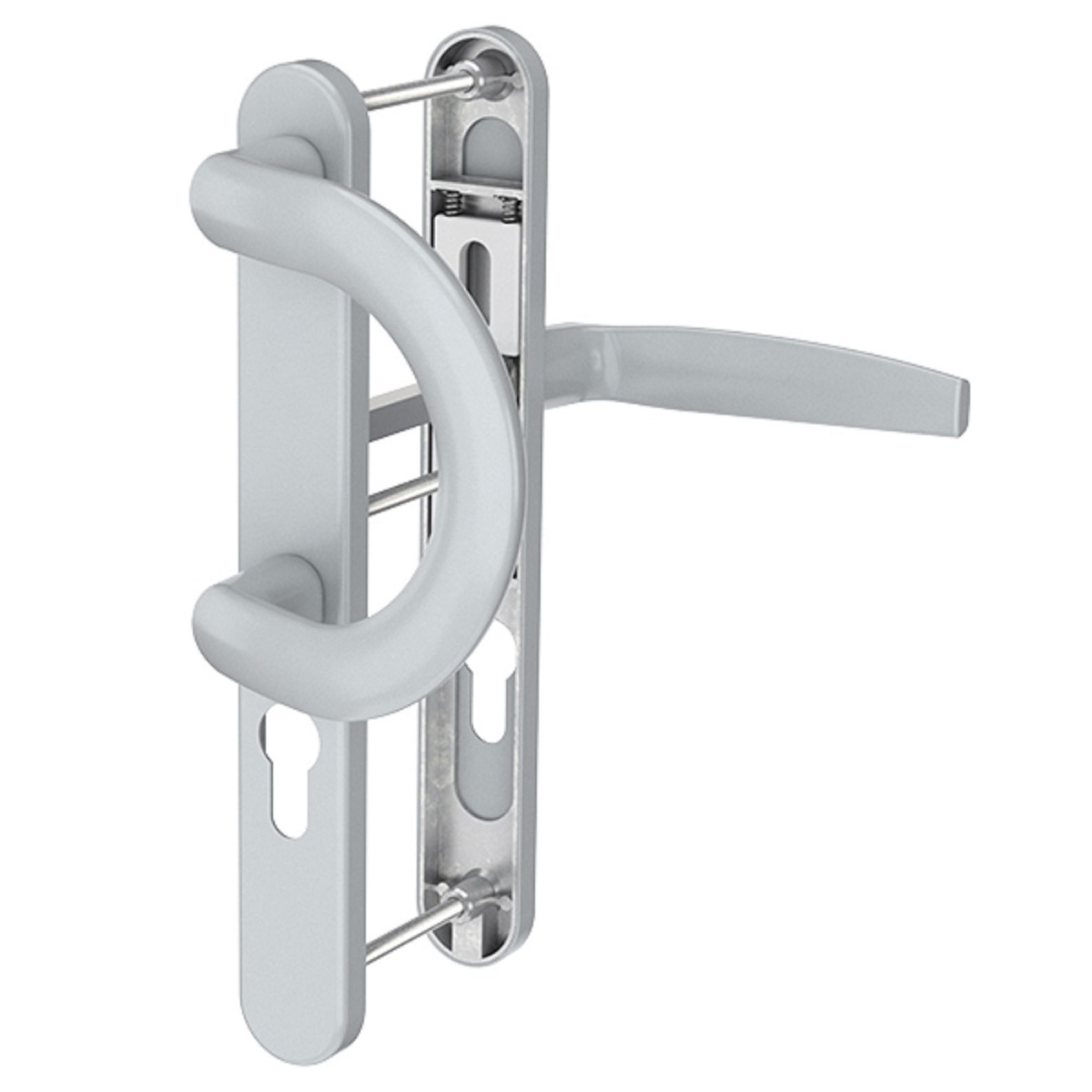 MS Beschläge Langschild PZ Schmalrahmengarnitur 92mm Silber Bügelgriff/Drücker TS 71-86mm Image