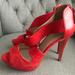 Zara Shoes | Dreamy Suede Leather Red High Zara Heels Sandals | Color: Red | Size: 7.5