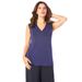 Plus Size Women's Ultrasmooth® Fabric V-Neck Tank by Roaman's in Navy (Size 12) Top Stretch Jersey Sleeveless Tee