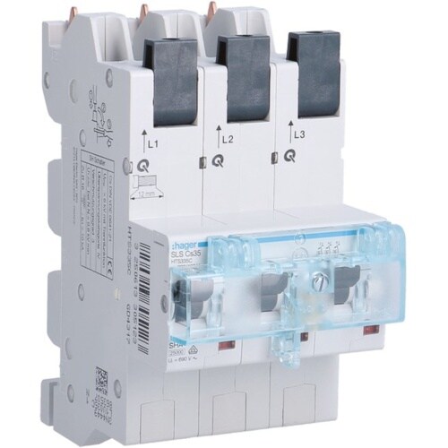 Hager SLS-Schalter, Cs, 3p, Sammelschiene, 35A, 230V, 690V/Ui, 25kA, 6kV, Gr:2, IP2X, HTS335C Image