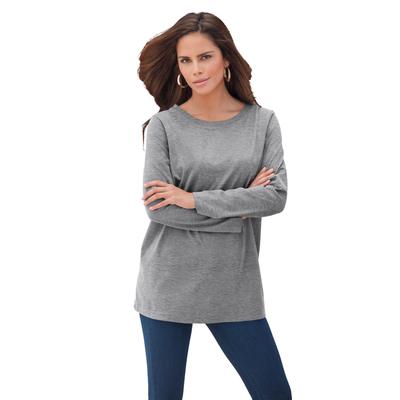 Plus Size Women's Long-Sleeve Crewneck Ultimate Tee by Roaman's in Medium Heather Grey (Size L) Shirt