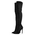 MissHeel Women’s Thigh High Socks with Slim Heel Faux Suede Pull On High Boots Pointed Toe Side Zipper Size 5