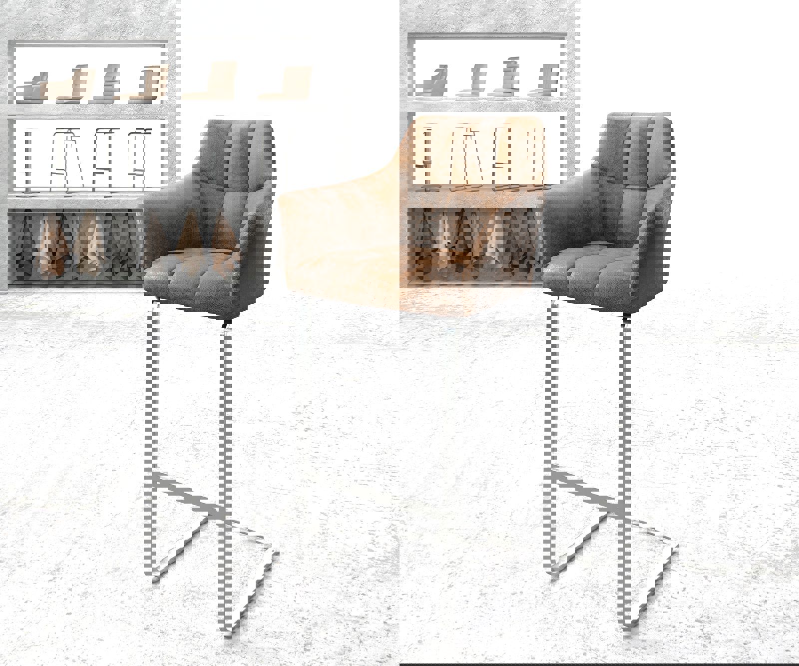 DELIFE Barstuhl Yulo-Flex Vintage Braun Freischwinger flach Edelstahl, Barstühle Image